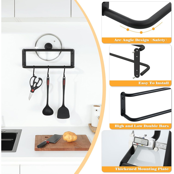 Тримач для рушників подвійний, нержавіюча сталь 304, 40 см, чорний. Настінний тримач для рушників у ванну та кухню. Набір для ванної кімнати