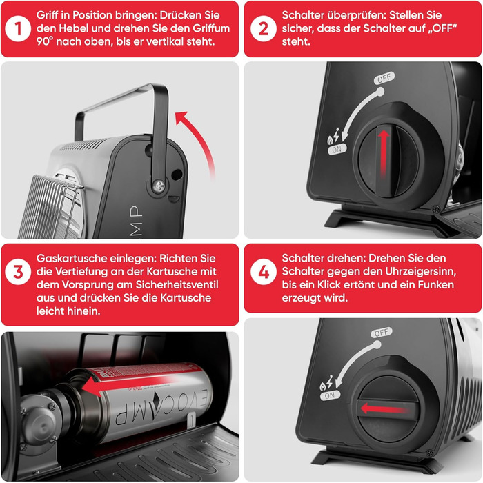 EVOCAMP Портативна газова опалювальна техніка, 1.7 кВт, керамічна, для дому та відпочинку на природі (ODS)