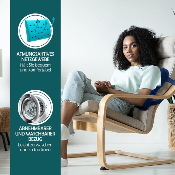 Підкова для спини JX OFFICE блакитна ергономічна з Memory Foam - для офісу, крісла, дому. Зменшує та запобігає болям у спині