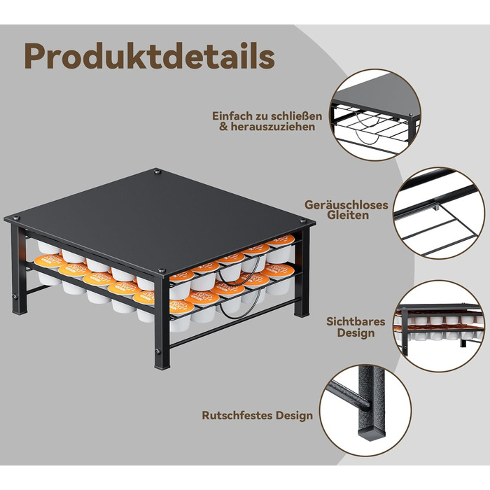 Тримач для капсул кави Dolce Gusto, металева висувна шухляда на 5 ярусів (60 капсул)