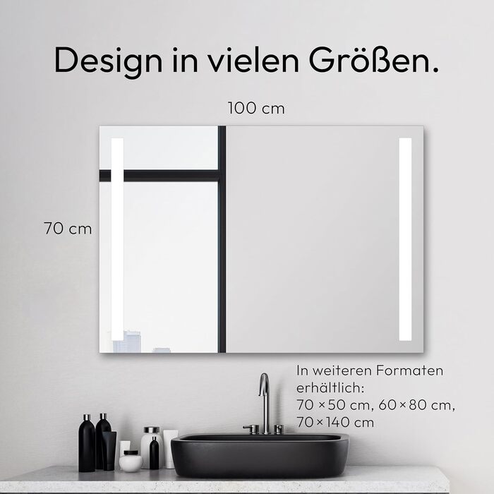 Дзеркало для ванної кімнати Talos Light LED 80x60 см з підсвічуванням, нейтральним білим світлом, алюмінієвою рамою, сучасний дизайн