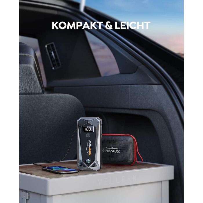 Портативний акумулятор YaberAuto для запуску двигуна з LED-ліхтариком, 4500A, 21800mAh (YA50 3000A) - для бензинових та дизельних двигунів