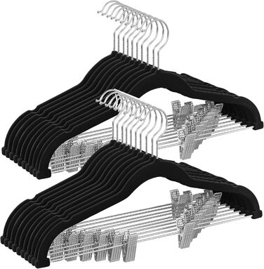 Набір вішалок SONGMICS з оксамитовим покриттям, 20 шт., для штанів, пальто, суконь, чорний.