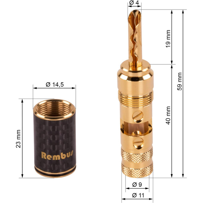 Бананова вилка Rembus High End Carbon, позолочена, трубка, 4 шт. , BS-239