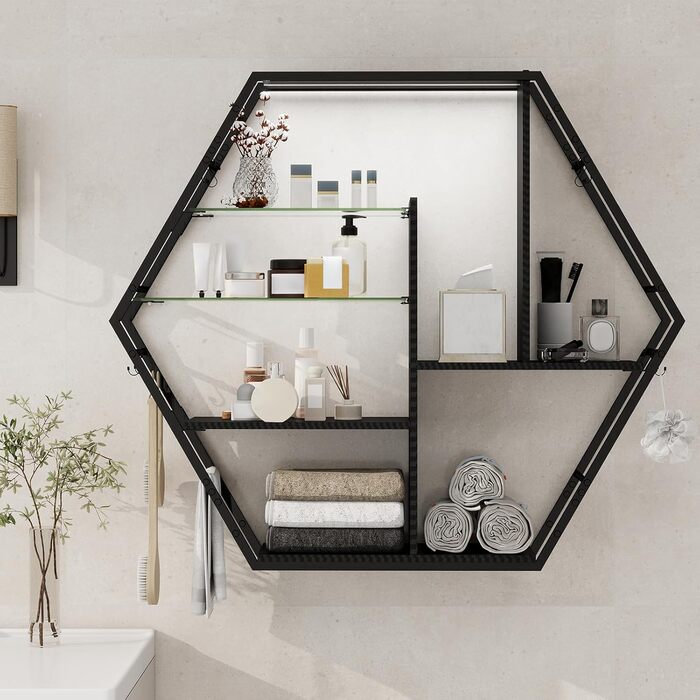 Підвісні полиці YU YUSING з RGB підсвічуванням 7 кольорів, геймерські полиці з 8 гачками, стелажі для демонстрації, настінні вітрини з 2 скляними полицями, підвісні шафи для спальні, кухні, бару, ігрової кімнати, декор, гексагон, карбонове покриття