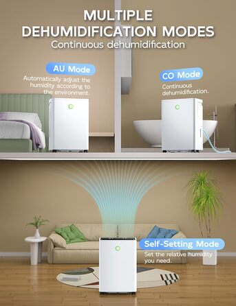 Електричний осушувач повітря 12л/24г з автоматичним та безперервним зливом (шланг у комплекті), для спалень та підвалів, LED-дисплей, тихий, з таймером