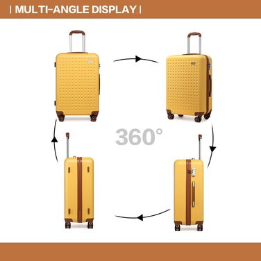Жовтий валіза KONO 20 дюймів з ABS пластику, з TSA замком, 4 колеса, ручна поклажа 57 x 38 x 24 см