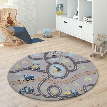 Домашній дитячий килимок Paco, круглий килимок для дитячої кімнати, дитячий килимок, нековзна зірка, місяць, слон, Веселка, розмір колір (діаметр 150 см круглий, Сірий 2)