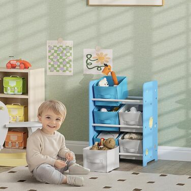 Дитяча полиця для іграшок AIYAPLAY з 6 коробками з фетру, органайзер для іграшок у дитячу кімнату, 43x30x60 см (Блакитний)