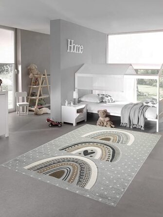 Дитячий килимок для дитячої кімнати, ігровий килимок в горошок у формі серця, Райдужний дизайн, розмір(80x150 см, сіро-коричневий)