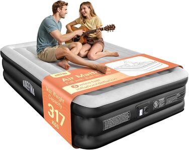 Надувний матрац Airefina для 2 осіб з вбудованим насосом, самонадувний, 190x137x46 см, для дому та кемпінгу