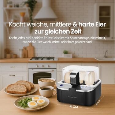 Електричний яйцеварка Emerio SIEGER: 3 ступені нагріву, голосове сповіщення, BPA Free, EB-123177.1, чорний/сріблястий