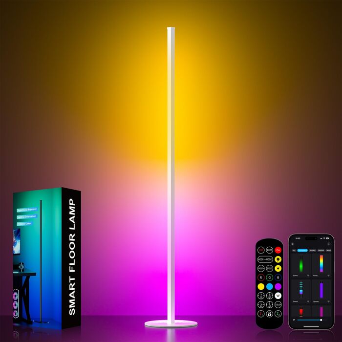 LED торшер для вітальні білий з пультом ДУ, RGB лампа 140 см, 16 млн кольорів, синхронізація з музикою, кутова, з таймером