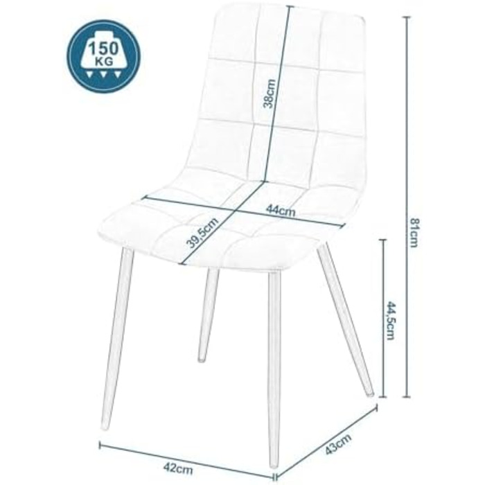 Елегантні стільці для їдальні EUGAD, комплект з 6 шт., для кухні, вітальні, чорного кольору. М'яке сидіння з оксамитовим покриттям, міцні металеві ніжки, вантажопідйомність 150 кг.