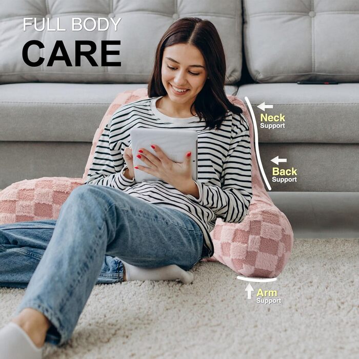 Підголовник Aimuan з трикутним вигином, картатий, для відпочинку в ліжку, підтримка спини, з підлокітниками, для читання та відпочинку, зелений, великий