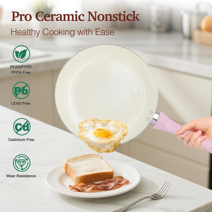 Набір посуду 11 предметів з антипригарним покриттям, кераміка, індукційний, без PFOA, рожевий HC3302-11PG