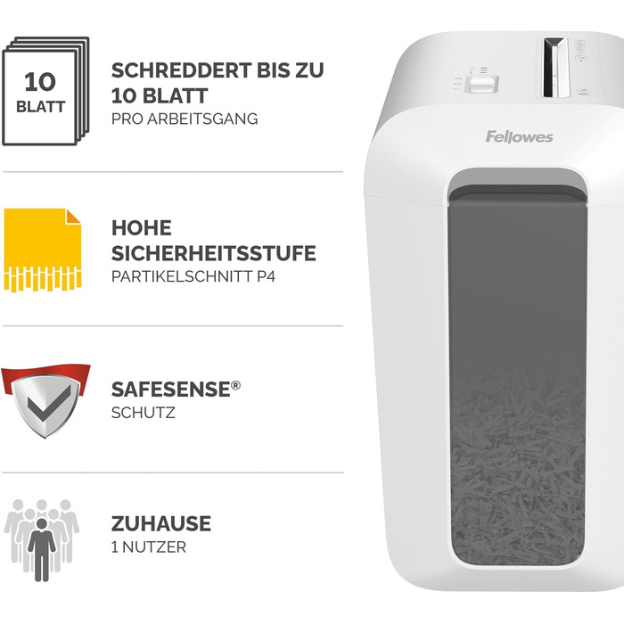 Fellowes шредер для паперу Powershred LX70: безпечний партиковий різак, 18л кошик, 4x40мм, для офісу та дому