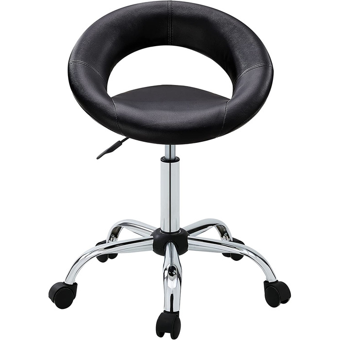 Стілець на коліщатках / стілець Duhome 3 кольори зі спинкою практичний стілець обертовий стілець стілець з коліщатками косметичний стілець робочий Стілець офісний стілець ТИП 17F, (чорний)