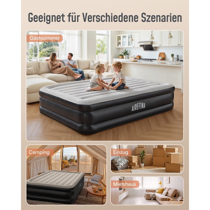 Надувний матрац Airefina для 2 осіб з вбудованим насосом, самонадувний, 190x137x46 см, для дому та кемпінгу