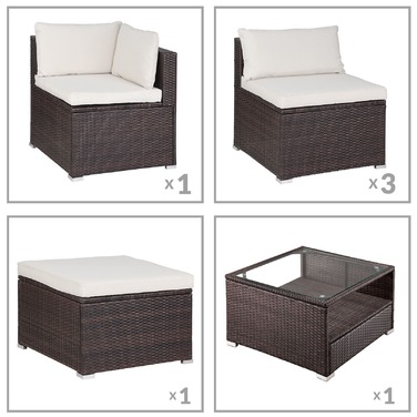 Садовий комплект меблів CASARIA Premium XL з поліратангу, 16 елементів, модульний, зі столом і м'якими подушками
