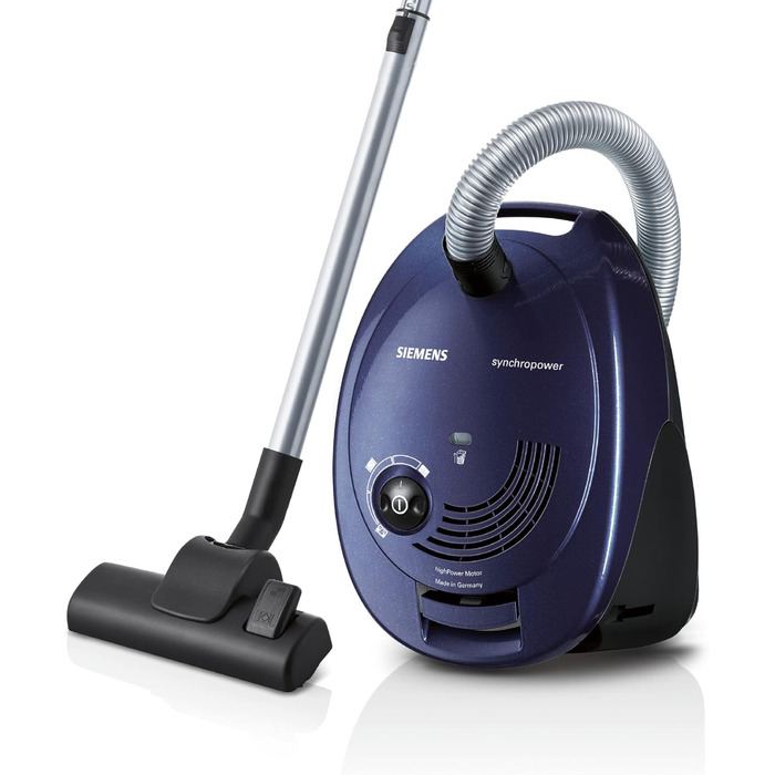Пилгопоглинач Siemens synchropower VS06B1110: мішок, фільтр гігієни, для твердих підлог та килимів, 700 Вт, блакитний