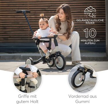 KikkaBoo FLIP 5-в-1 Триколісний велосипед для дітей від 1 року з ручкою, трансформер до бігобіла (сірий)