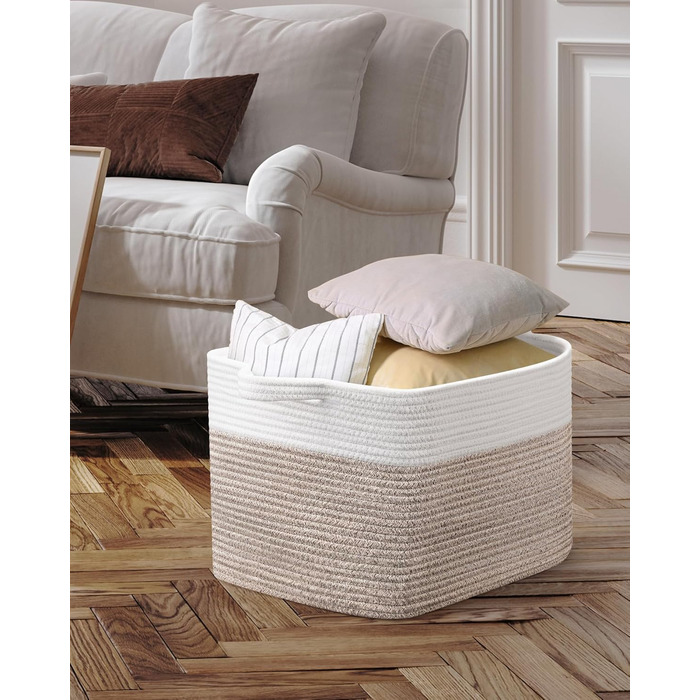 Кошики для білизни 2 шт. (63L) з бавовни, плетений, з ручками, для зберігання ковдр, одягу, іграшок, білий та коричневий