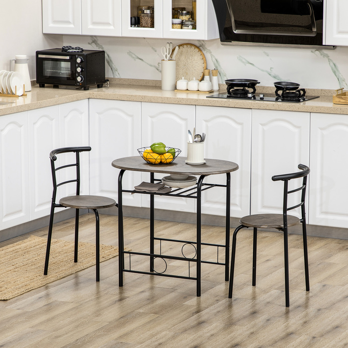 HOMCOM Bistro-Set обідній стіл/кухонний стіл з кріслами, 1 стіл, 2 крісла, 80 см x 53 см x 74,5 см, Чорний | Aosom