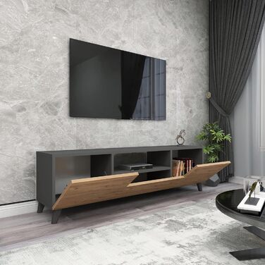 Тумба під телевізор en.casa Torsby, 3 двері, 140х30х46 см, антрацит/дуб, для вітальні