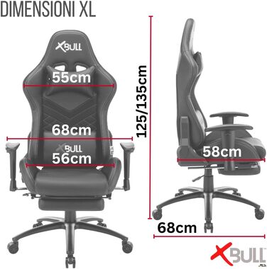 Ігрове крісло Piushopping X-Bull XL, ергономічне, з підставкою для ніг, поперековою підтримкою, синій/чорний