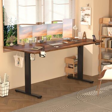 Регульований стіл з USB-C зарядкою 140 x 60 см, функція пам'яті. Стабільний електричний стіл, стоп-стіл, регульований комп'ютерний стіл (Колір: Коричневий, Розмір: 200 x 80 см)