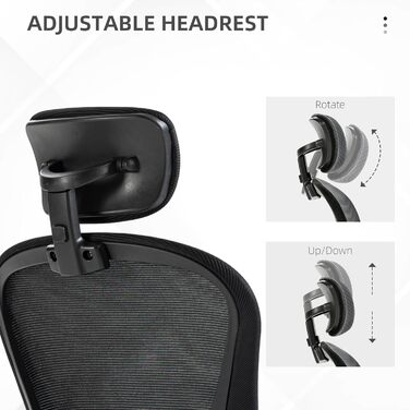 Офісний стіл Vinsetto з високою спинкою, сітчаста тканина, комп'ютерне крісло з обертовою підголовником, 4D-підтримка попереку, регульовані підлокітники, регульована висота, білий (чорний)