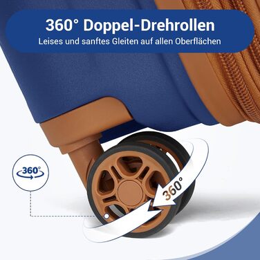 Валіза ручної поклажі KONO з тримачем для напоїв, жорсткий корпус, легкий поліпропілен, розширюваний, 4 колеса, TSA-замок (Темно-синій/Коричневий, M)