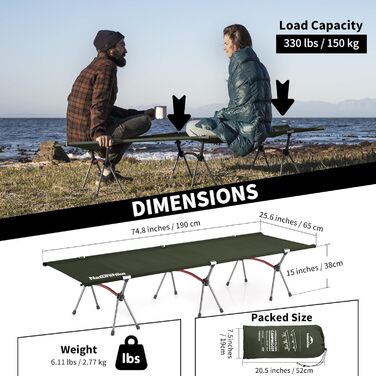 Польове ліжко Naturehike ультралегке складане, витримує до 150 кг, з регулюванням висоти, колір армійський зелений