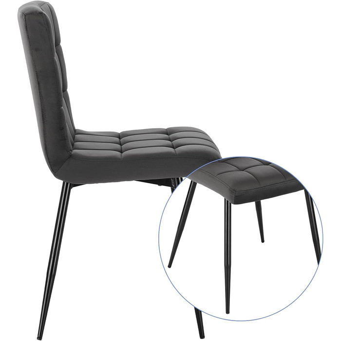 Набір з 6 обідніх стільців Lestarain - м'який стілець з велюру, металеві ніжки, сірий (40x40x86 см)