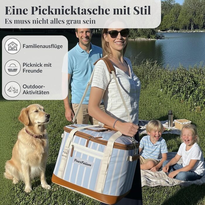 Термосумка-холодильник велика 45л XXL блакитна для пікніка, пляжу, авто, кемпінгу. Ізотермічна сумка-холодильник, складана, ретро