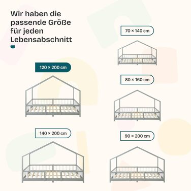 Дитяче ліжко Treviolo Hausbett від en.casa: дерев'яне ліжко Montessori з захистом від падіння, 120x200 см