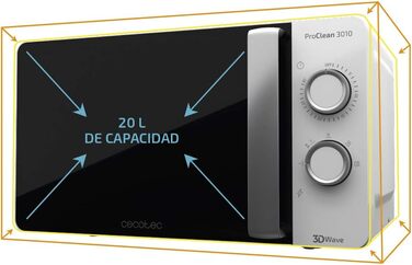 Мікрохвильова піч ProClean 3010, 20 літрів, покриття Ready2Clean, 700 Вт, 6 функцій, таймер 30 хв, режим розморожування, білий колір