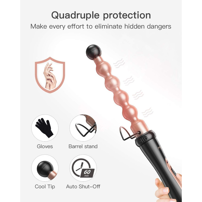 BESTOPE PRO 6-в-1 Локкенштаб: Великі та малі локони, різні насадки, регулювання температури, рукавички (Рожеве золото)