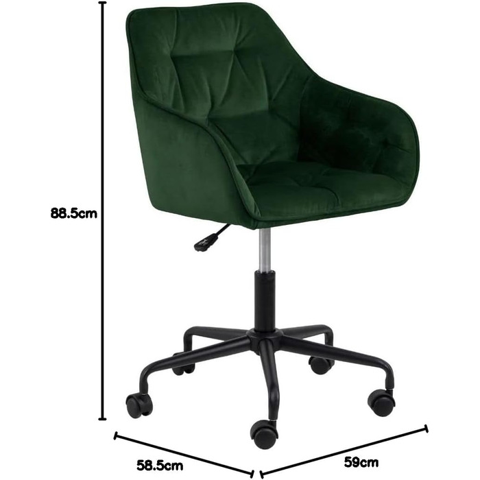 Крісло для офісу Bentley AC Design, зелено-чорне, з велюру та металу, 88,5 x 59 x 58,5 см