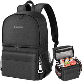 Терморюкзак 2-в-1 з ізольованою сумкою, великий об'єм, для пікніків, пляжу, походів, роботи та сімейних виїздів (24 банки), чорний