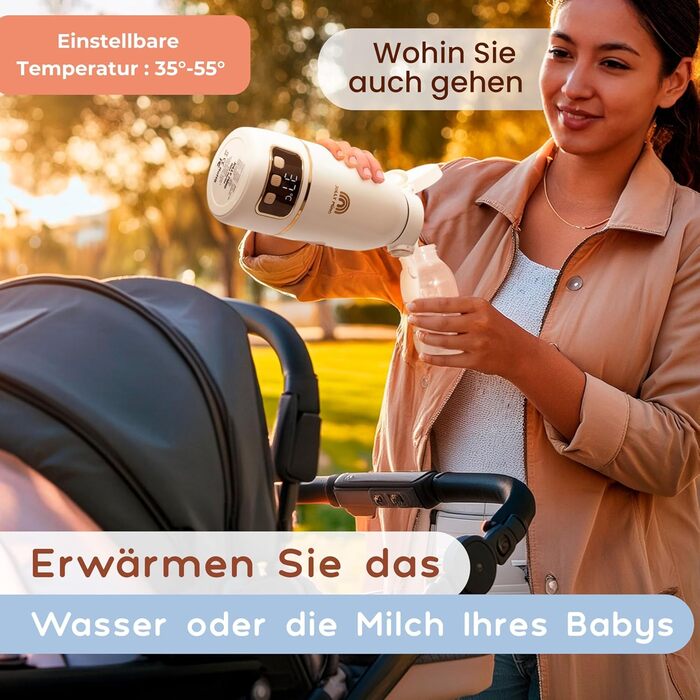 Jolly Mino: Портативний підігрівач пляшок 500 мл – Бездротовий, з нержавіючої сталі, для дитячого харчування та води – Ідеальний для подорожей, авто та літака
