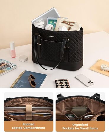 Сумка для ноутбука LOVEVOOK 15.6/17.3 дюйма, жіноча, з відділенням для ланчу, чорна, для офісу, навчання, ділових поїздок