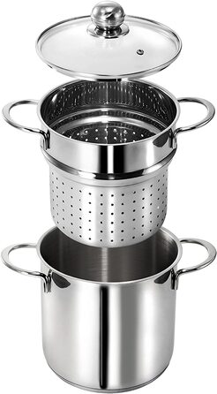 Головка Індукційна каструля для макаронів, діаметр 20 см, нержавіюча сталь, зі вставкою для просіювання овочів
