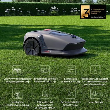 Робот-газонокосарка Dreame 3D LiDAR, бездротова, точне картування до 600 м², смарт-обхід перешкод, керування через додаток, U-подібне косіння, тихий режим, системи безпеки