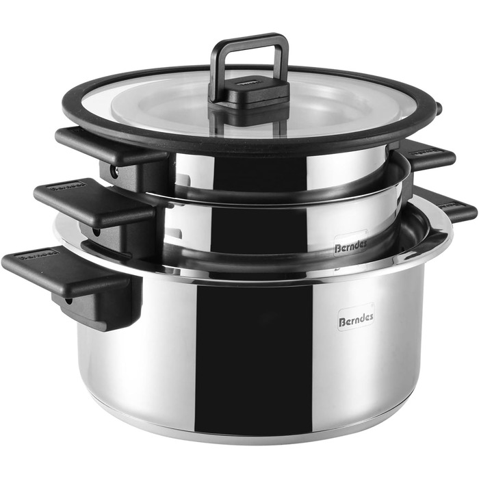 Набір каструль Berndes 6-ти частинний з нержавіючої сталі, індукційне дно, економія місця