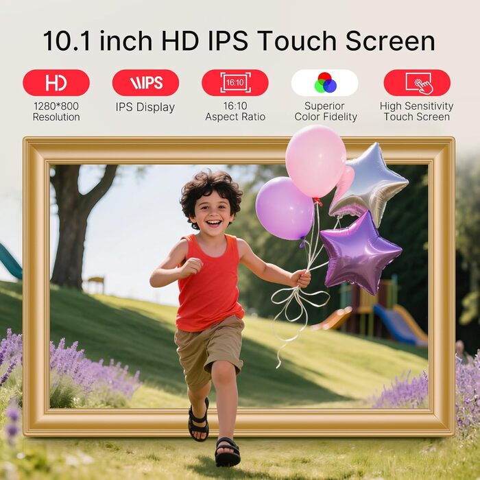 Frameo: Цифровий фоторамка 10.1 дюйма з Wi-Fi, сенсорним екраном IPS HD 1280*800 та 32GB пам'яті