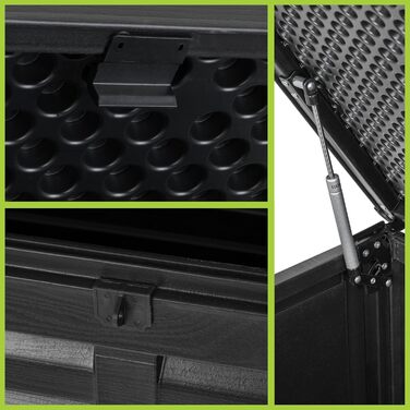 Універсальний садовий ящик-скриня Columba 490 л з кришкою - вуличний шафа, лавка зі зберіганням, контейнер для подушок, садовий будиночок, ящик для інструментів - чорний