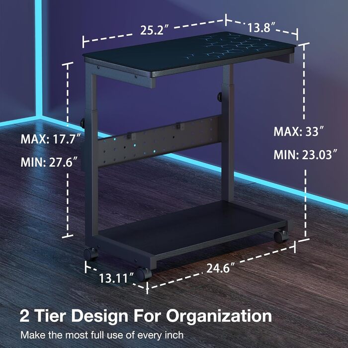 Регульована підставка для комп'ютера/ПК з роликами та підкладкою під мишу, чорна