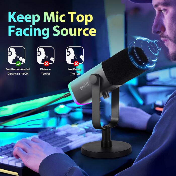 FIFINE XLR мікрофон з регульованою підставкою, USB динамічний мікрофон для PC, стримінгу, запису подкастів та студії (AM8+BM88)